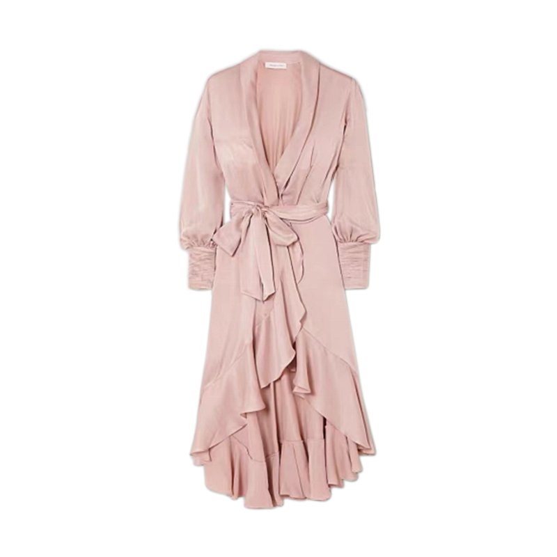 Vestido de festa feminino manga média em seda rosa pastel amoreira